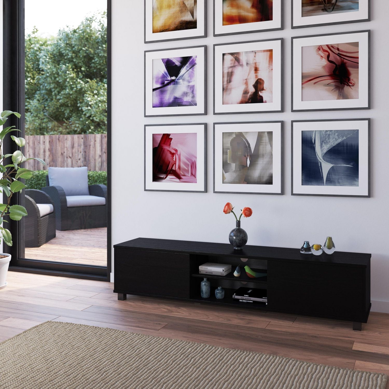 CorLiving Hollywood Modern Engineered Wood TV Stand with Cabinets for Most TVs up to 85"