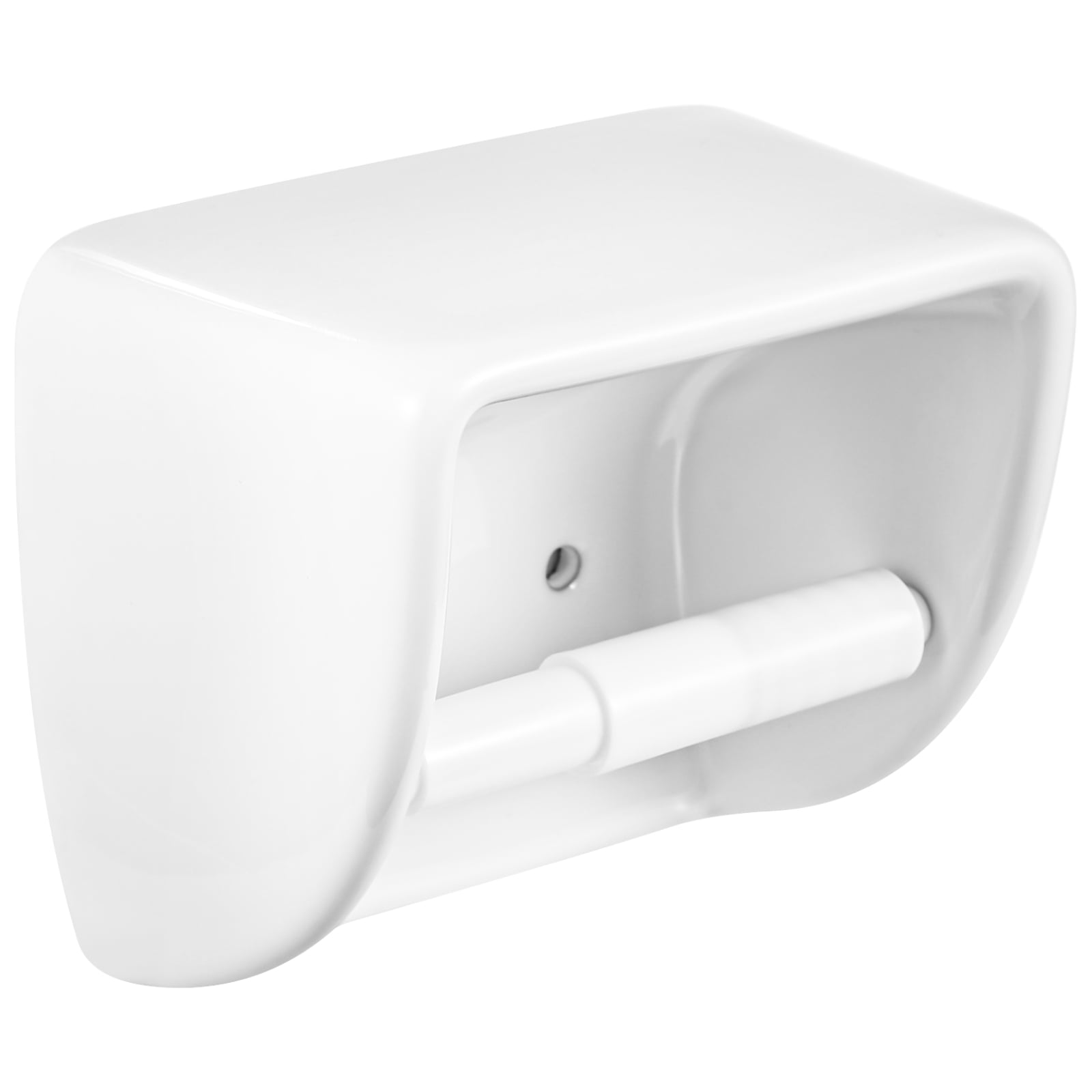 White Ceramic Toilet Paper Holder, Glazed Wall Mounted Tissue Dispenser with Detachable Shaft, Flat Top Shelf, Vintage Style Toilet Roll Holder for Bathroom or Kitchen Use