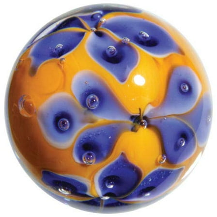 Big Game Toys~22mm (7/8") Morning Glory Hand Made Art Glass Marble Orange/Blue Flower