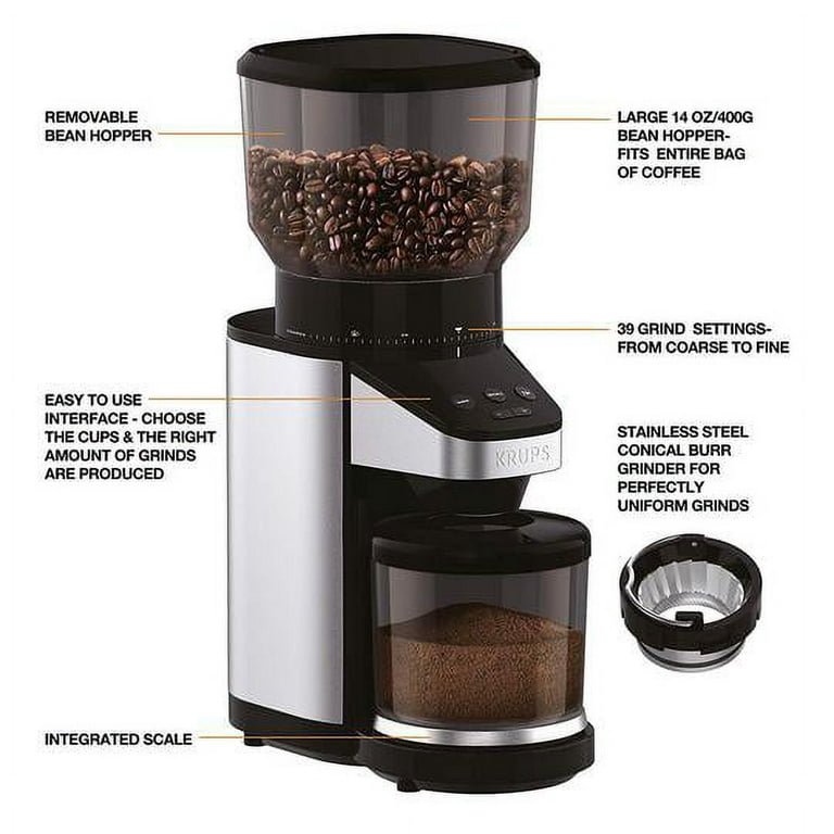 KRUPS GX420851, Coffee Grinder 39 grind settings, large 14 oz capacity,  Black 