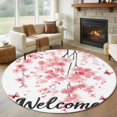 thumbnail image 3 of Welcome Round Area&nbsp;Rug 5ft Spring Watercolor Gradient Pink Cherry Blossom Flowers Butterfly Non-Slip&nbsp;Washable Circle Rugs Soft Felt Indoor Floor Mat for Bedroom Kitchen Living Room Bathroom, 3 of 9