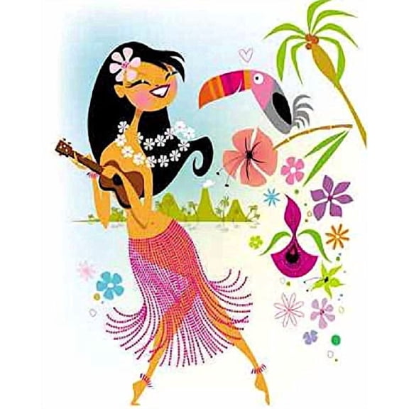 Hawaiian Luau Girl Birthday Edible Image Icing Cake Topper for Quarter Sheet Cake, by TNCT