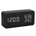 thumbnail image 2 of Reloj despertador LED Mesa de madera Humidómetro Termómetro Control de voz Temporizador de escritorio digital, Madera negra Luz blanca Vogacara HA004025-05, 2 of 6
