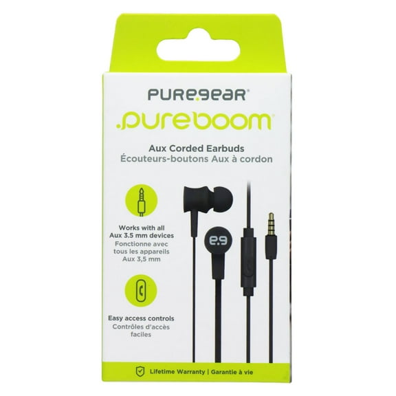 PureGear PureBoom 3.5mm Aux Corded Earbuds - Black (63615PG)