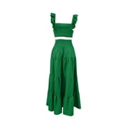 Women's Two Piece Set Dress, Elegant Sexy Solid Color Mid Waist Outfit, Evening Cocktail Dress and Party Wear Matching Set-Green