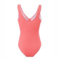 thumbnail image 3 of WCMZJ Women One Piece Swimsuit Solid Ribbed Textured Monokini Swimwear V Neck Low Back Bathing Suit Pink M, 3 of 4