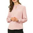 thumbnail image 1 of INSPIRE CHIC Junior's Shirt Keyhole Stand Collar Long Sleeve Blouse, 1 of 5