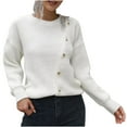 thumbnail image 2 of LEBONYARD Sweaters for Women,Women's Long Sleeve Knit Crewneck Casual Deals,Women's Design Button Sweater Women's Loose and Winter Long Sleeve Knit Sweater White L, 2 of 7