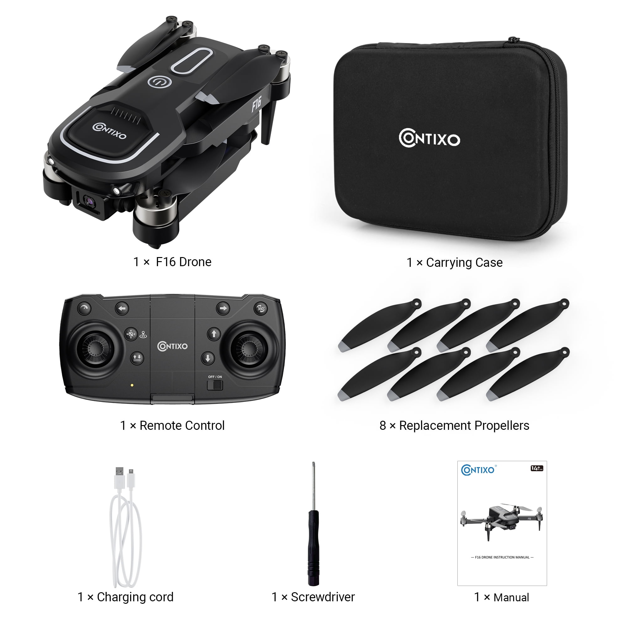 Contixo F16 Stunt Drones for Adults and Kids with 1080P Camera & Brushless Motor, 17-Minute Flight Time, Graphite