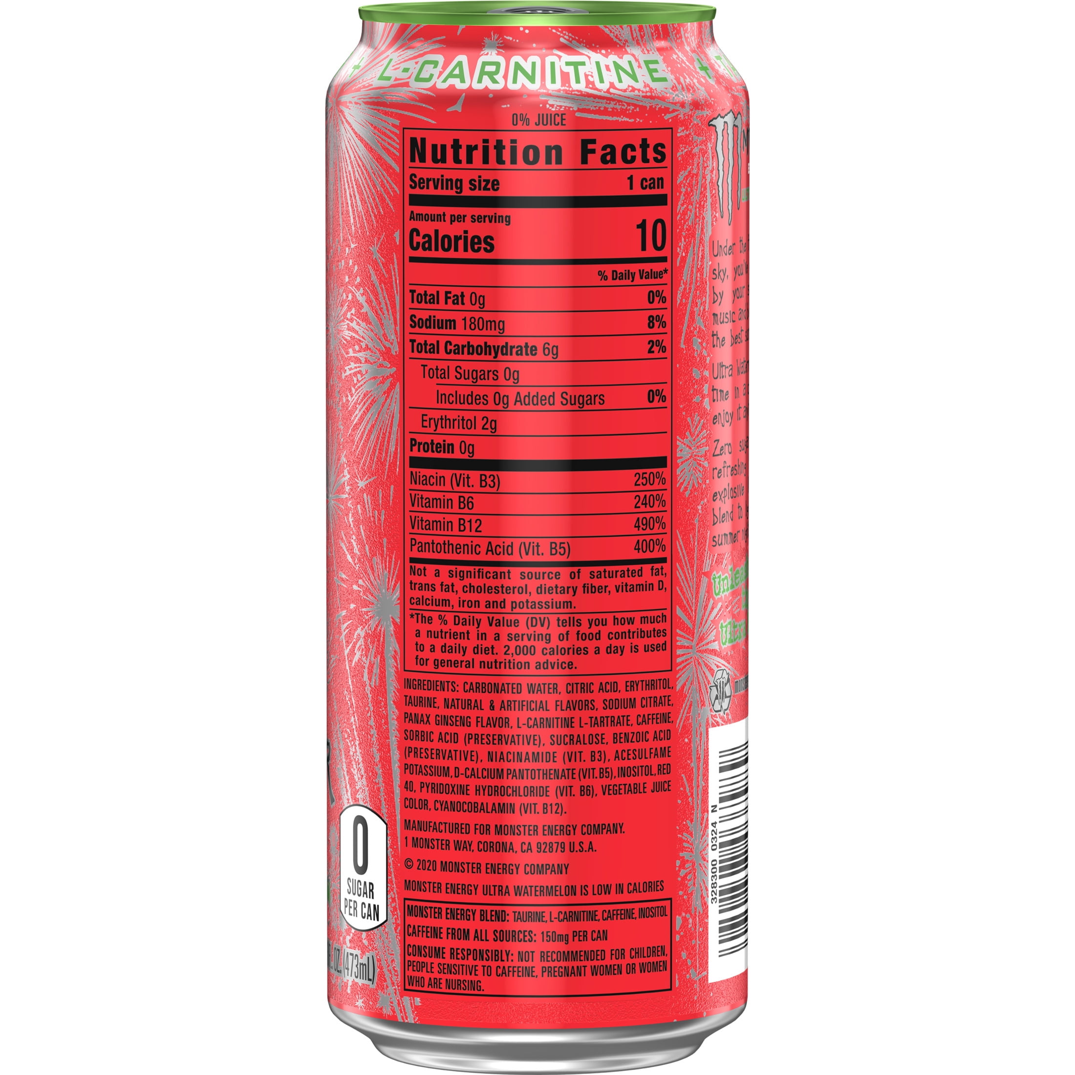 (4 pack) Monster Energy Ultra Watermelon Sugar Free Energy Drink 16 fl oz Can