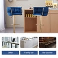 thumbnail image 6 of Tzicr Velvet Bar Stools Set of 4, Luxury Upholstered Bar Chairs with Woven Back & Footrest, Adjustable Counter Height Bar Chairs for Cafe, Pub, Bar Counter (Blue), 6 of 8