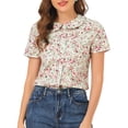 thumbnail image 5 of Unique Bargains Women's Retro Peter Pan Collar Button Front Floral Print Blouse XS Cream White, 5 of 6