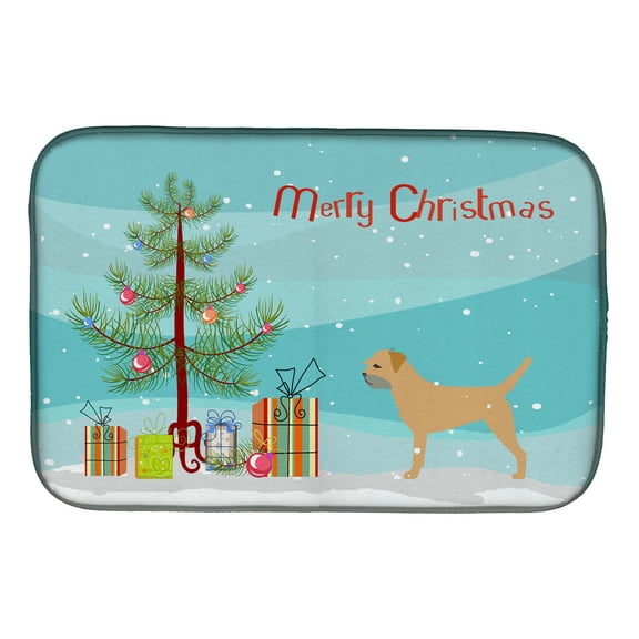 Border Terrier Merry Christmas Tree Dish Drying Mat