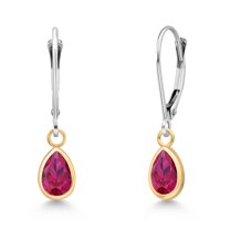 Gem Stone King 14K Two Tone Gold Red Created Ruby Earrings for Women | 2.00 Cttw | Gemstone July Birthstone | Pear Shape 7X5MM