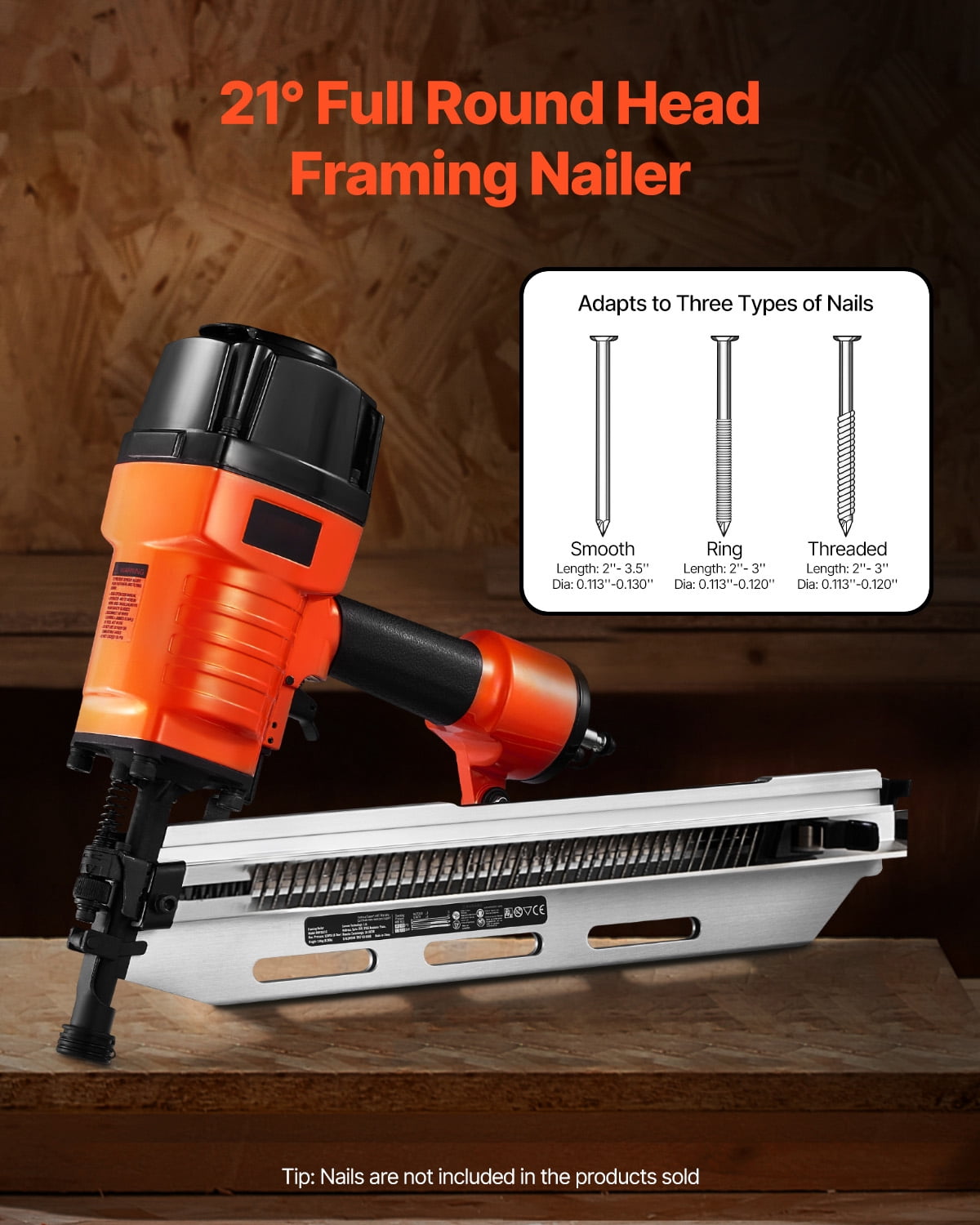 KFFKFF Pneumatic Framing Nailer, 80-120PSI Air-Powered Nail Gun, Compatible with 2" to 3-1/2" Nails, 21-Degree Full Round Head Design, Featuring Adjustable Depth Control and Dual Trigger Options