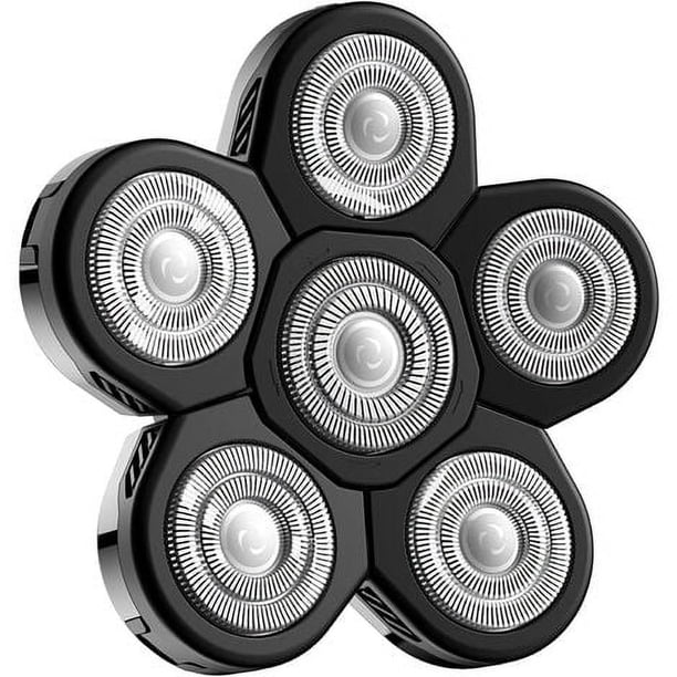 Cabezales de afeitadora de cabeza, afeitadora eléctrica de barba flotante de 6 cabezales para hombres con afeitado limpio, afeitado universal con cuchilla de doble anillo, reemplazo rápido y duradero
