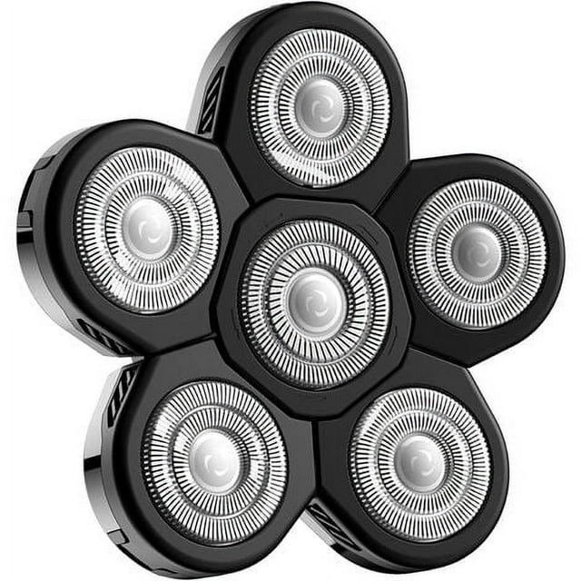 Cabezales de afeitadora de cabeza, afeitadora eléctrica de barba flotante de 6 cabezales para hombres con afeitado limpio, afeitado universal con cuchilla de doble anillo, reemplazo rápido