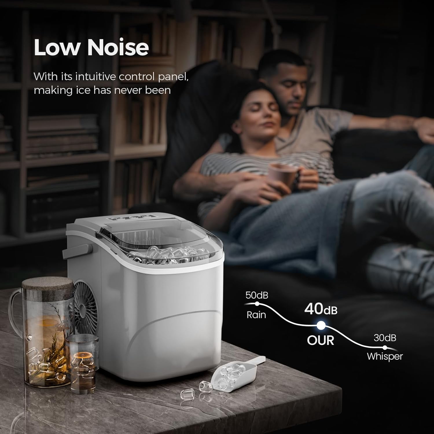 Countertop Ice Maker Machine, 26Lbs/24H, 9 Cubes in 6 Mins, Self-Cleaning, 2 Sizes Bullet Ice, Portable for Home Kitchen, Black