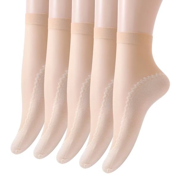 TELOLY Socks for Women Ankle Women'S 5 Pairs Silky Thin Nylon Short Ankle Socks (Beige, One Size)