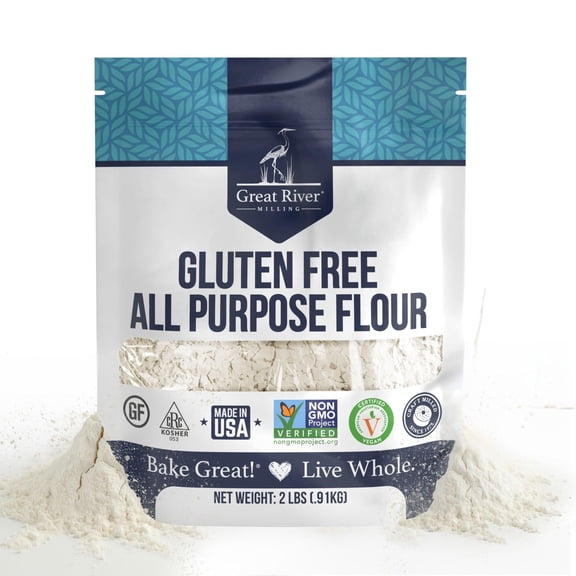 Great River Milling Gluten Free All Purpose Flour  Made from All Purpose Gluten Free Baking Alternative Ingredients  Non-GMO, Glyphosate Free, Kosher, Vegan Certified  2 Lb