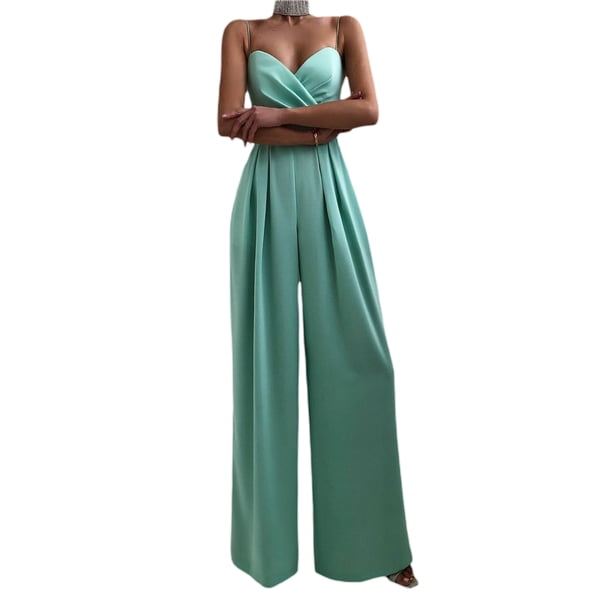 Mono sin mangas para mujer VISgogo con decoración plisada, ropa de verano de color sólido con pierna ancha y cintura alta VISgogo moda