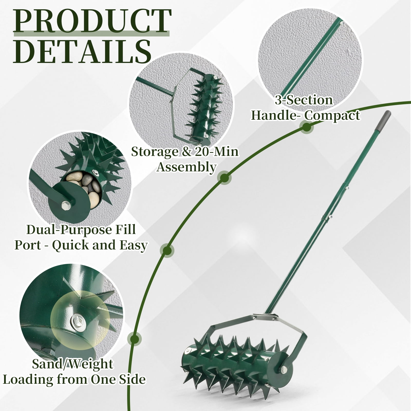 18in Lawn Aerator, Heavy Duty Rolling Aerator Lawn Tool, Manual Lawn Aerator Yard Aerator