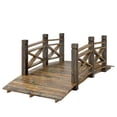 thumbnail image 1 of 68.5" Tan Carbonized Fir Wood Garden Arch Bridge with Dual Safety Rails, 440 lbs Capacity Outdoor Footbridge for Pond, Stream, or Backyard Path, Weather-Resistant Design, 1 of 7