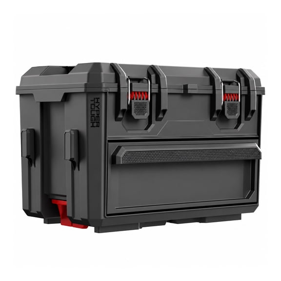 Hyper Tough Hyper Stack Hybrid Toolbox with Top Compartment and Storage Drawer, Black