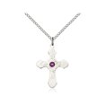 thumbnail image 1 of Sterling Silver Cross Pendant with 3mm February Purple Swarovski Crystal 7/8 x 5/8 inches with Lite Curb Chain, 1 of 1
