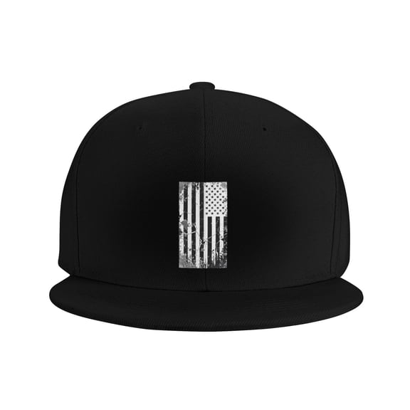 Flat Bill Snapback Hats for Men Women Distressed America Flag Hip Hop Style Plain Baseball Cap Black