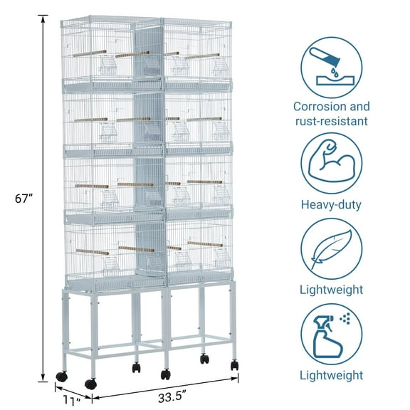 Kojooin Bird Cage,Roof Top 54-inch Budgie Cage, Large Wrought Iron Feeding Bird Cage with Rolling Stand, for Parakeet,Cockatiels Conures Lovebirds Parrots