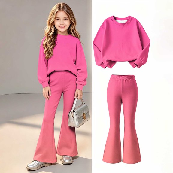 Cethrio Girls Outfit Sets, Pullover Long Sleeve Micro‑fleece Lined Gradient Print Girls' Clothing Sets Size 10-12 Pink