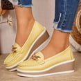 thumbnail image 2 of Wedge Loafers for Women Platform Cute Dress Casual Business Shoes Comfortable Lightweight Slip on Work Shoes with Gold Chain Yellow Size 6.5, 2 of 5
