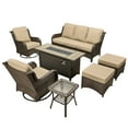 thumbnail image 3 of Ovios 7 Piece Outdoor Patio Furniture Set All-Weather Wicker Rattan Conversation Set with High Back Swivel Chairs & Propane Fire Pit Table, Beige, 3 of 10