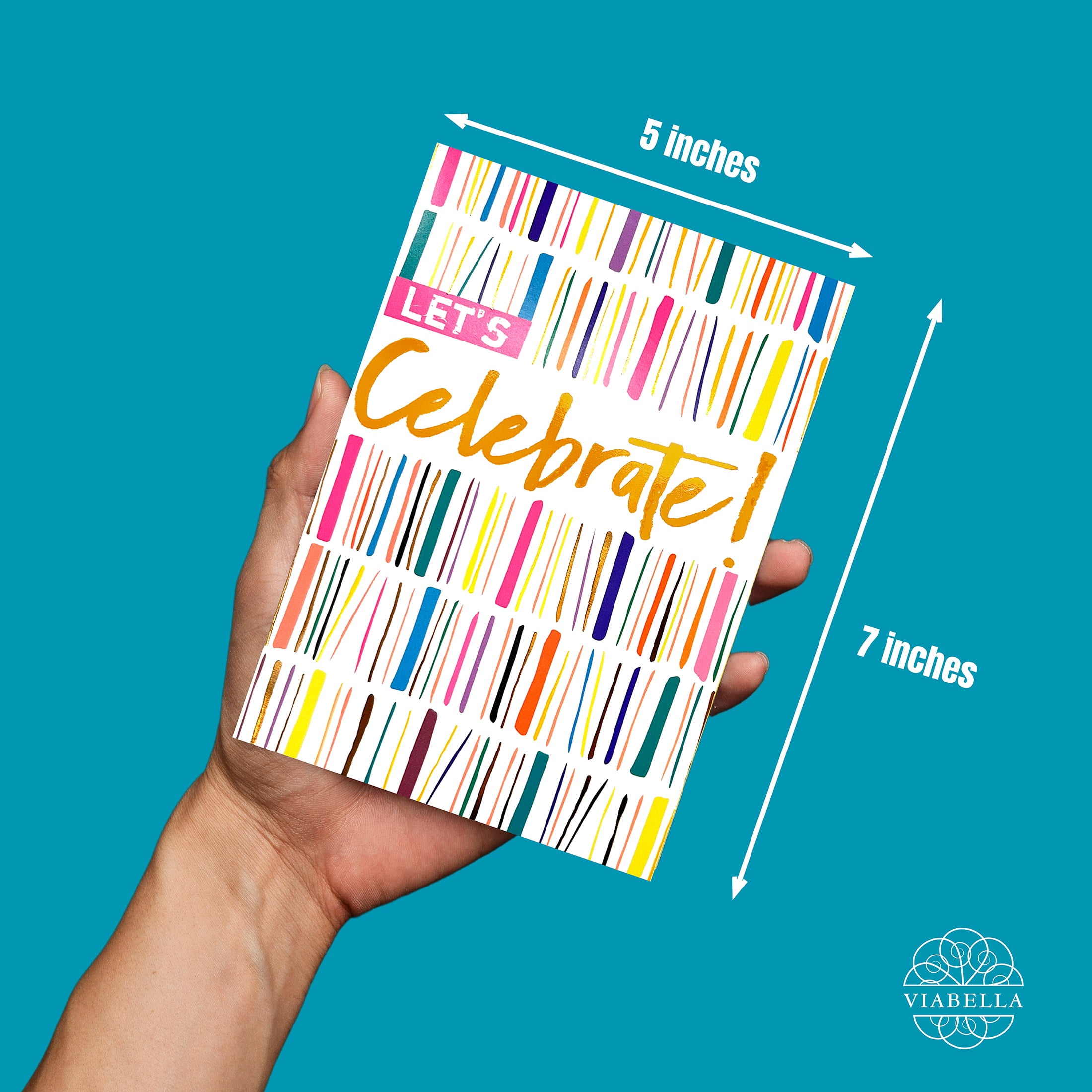 Viabella Birthday Card Colorful Lines Paper 6-Count 7 x 5 in