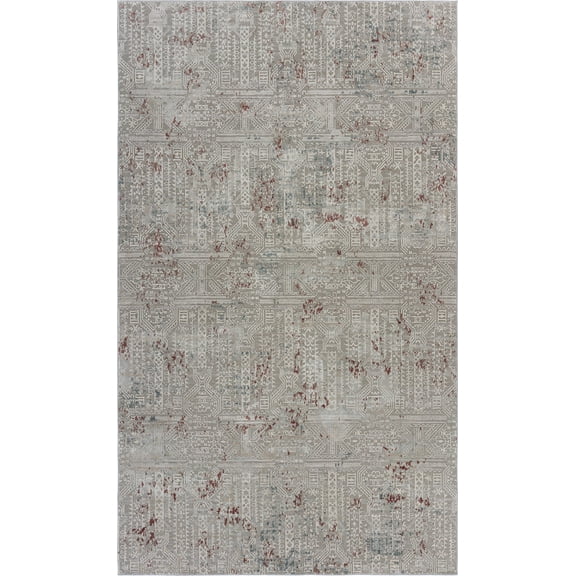 LR Home Imara Dez Gray/Red Southwestern Tribal Polyester Area Rug, 1'10" x 3'