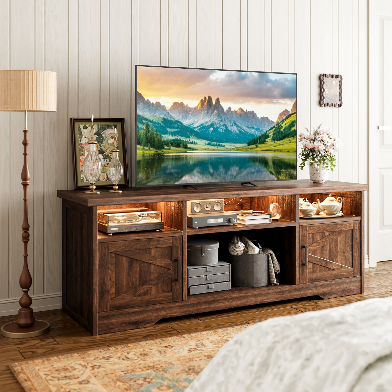 Casacomoda Farmhouse LED TV Stand for 65 Inch TV, Walnut photo 7