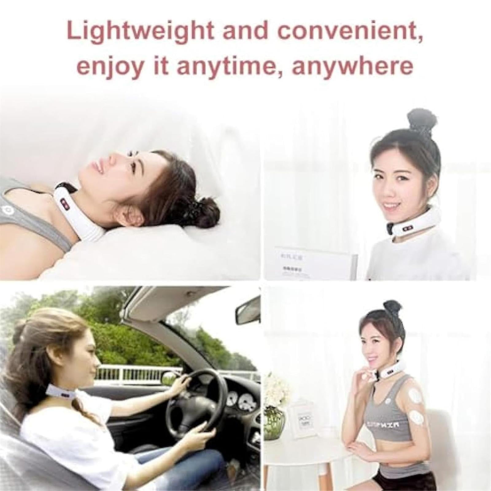JuniShu ® Electric neck massager, portable neck massager for arthritis and neck pain, neck and body massager, heated neck massager, with 6 massage modes and 15x,white,Battery model,Battery model