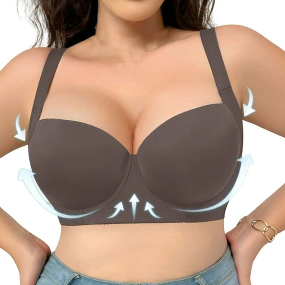 MLCDZ Super Push Up Bra for Women Corset Top Bustier Padded Underwire Bra Add One Cup Smoothing Back Fat Bra with Support Comfortable Seamless T Shirt Bra(Cup:C D) Dark Gray 40C