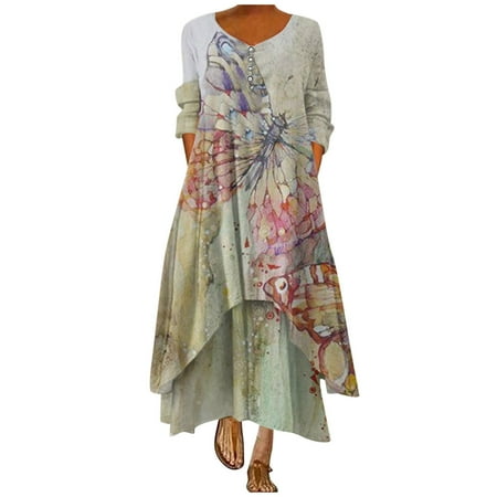 

Maternity Slip Women Dress Floral Print Bohemian Plus Size Summer Beach Loose Long Maxi Dress