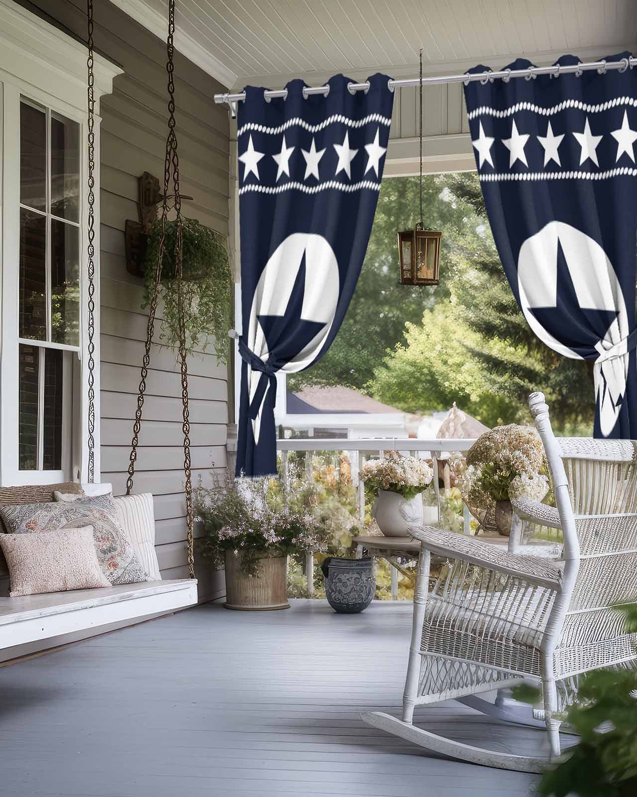 Western Star Ethnic Outdoor Curtains for Patio, Navy Blue Texas Ethnic Stars Vintage Privacy Drapes Grommet Waterproof Outside Curtains for Porch/Cabana/Balcony 54"x 108", 1 Panel