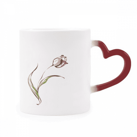 

Flower Tulip Hand Painted Heat Sensitive Mug Red Color Changing Stoneware Cup