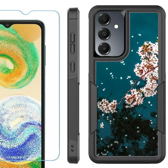 Heavy Duty Dual Layer Hybrid Phone Case for Samsung Galaxy S24 FE 5G with Tempered Glass Screen Protector, by OneToughShield - Night Blossom