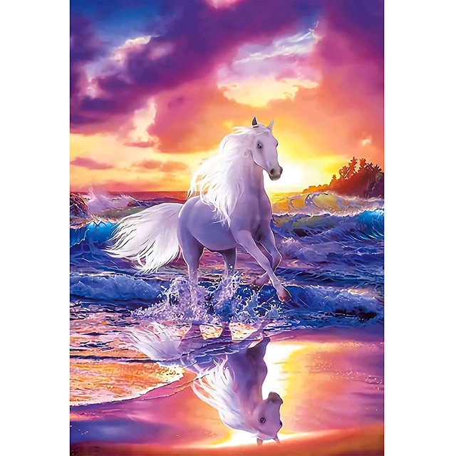 Kits de pintura de diamantes 5d Diy Taladro completo para niños adultos, Caballo blanco Diamante de imitación Bordado Punto de cruz Artes y manualidades Pintura en lienzo por número