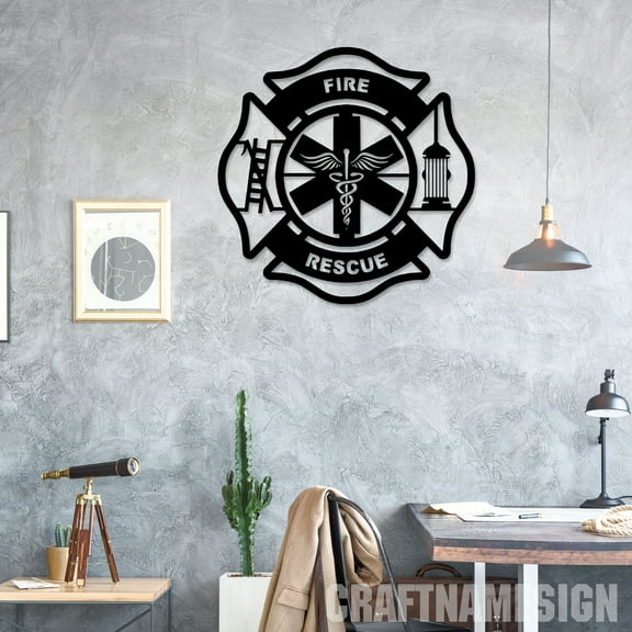 Craftnamesign Custom Firefighter Maltese Cross Metal Wall Art, Personalized Fireman Name Sign