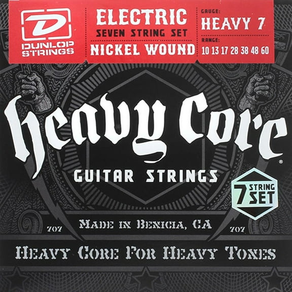 Dunlop DHCN1060 Heavy Core Nickel Steel Heavy NPS Electric Guitar 7 String Set, .010-.060