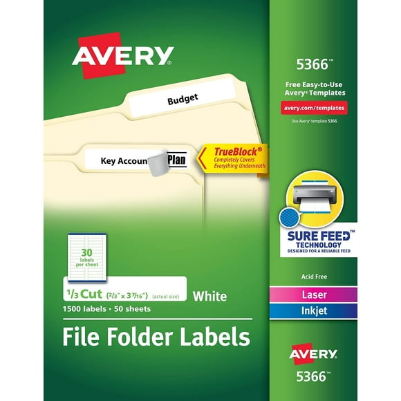 Etiquetas autoadhesivas permanentes AVERY AVE5366 para carpetas de archivos