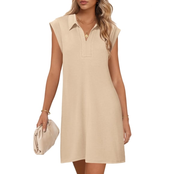 Vestido MEROKEETY 2025, verano, manga corta, cuello en V, holgado, caqui