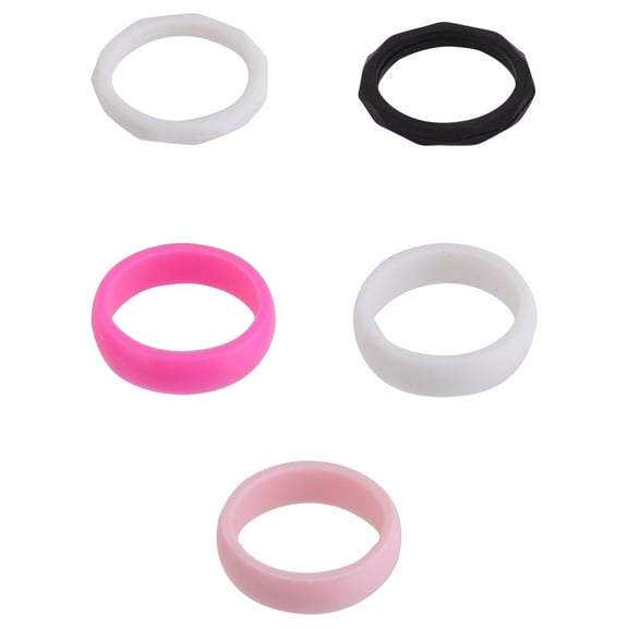 Solutions Adult Female 5 Piece White and Pink Silicone Ring Set, Size 7/8 - No Stone