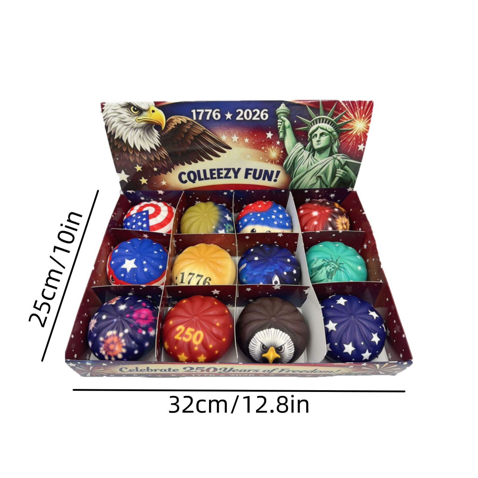 250th Anniversary Dumpling Squishys Set - 12PCS 250th Anniversary Fidget Squishys Toys, Dumpling Stress Balls, Portable Glitter Dumpling Toys, Sensory Focus Stress Relief Toys for Adults